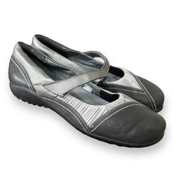NAOT Gray Mary Jane Shoes Leather Fabric Size 10