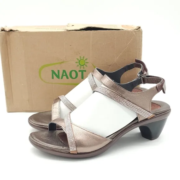 Naot Innovate Womens Sandals Size 8 EU 39 Copper Leather Rhinestone Straps Heel