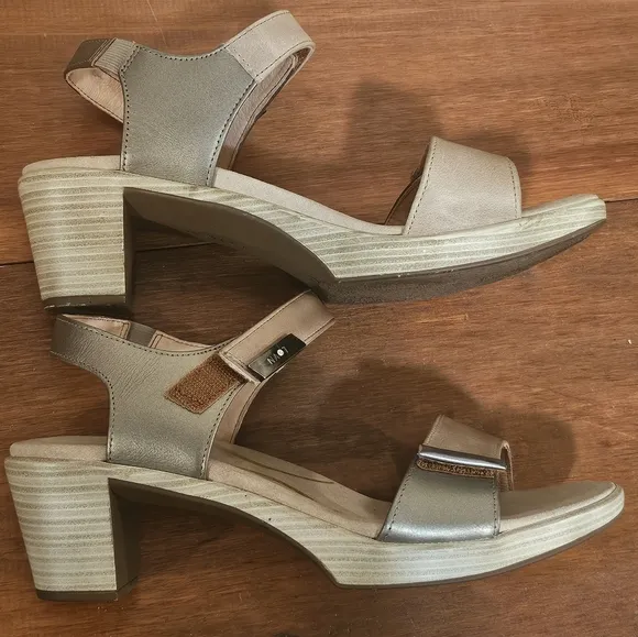 Naot Intact Women's Heels Khaki Tan Beige Pewter Leather Sandals - Size 39M