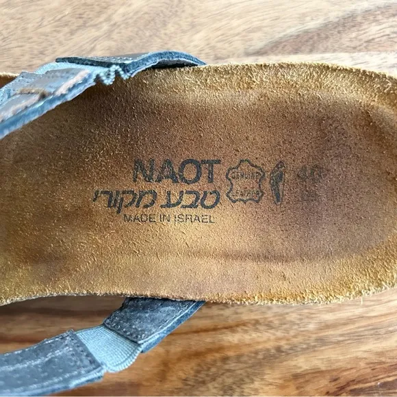 NAOT Kimberly silver bronze metallic women’s slide sandals with cork footbed