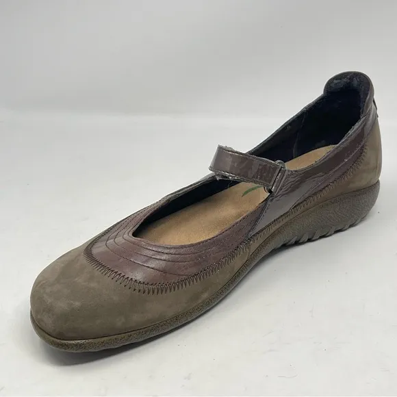 Naot Kirei Shoes Womens 11 Brown Suede Patent Leather Mary Jane Cork Comfort