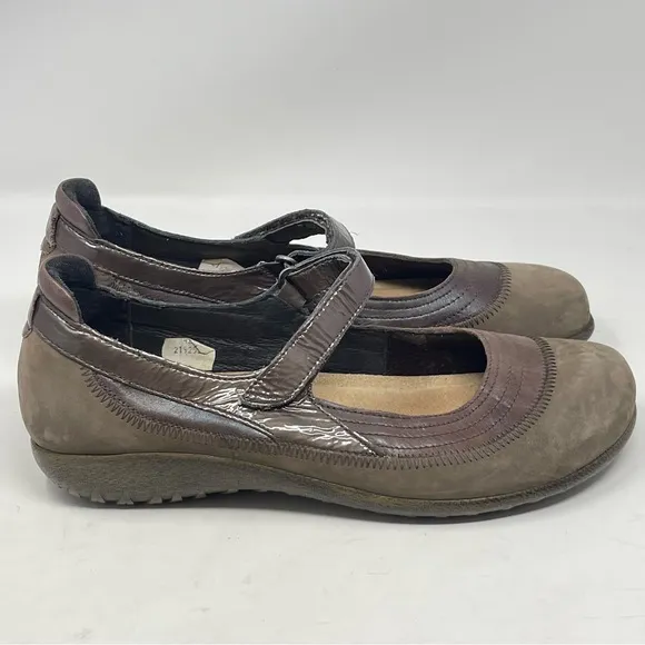 Naot Kirei Shoes Womens 11 Brown Suede Patent Leather Mary Jane Cork Comfort