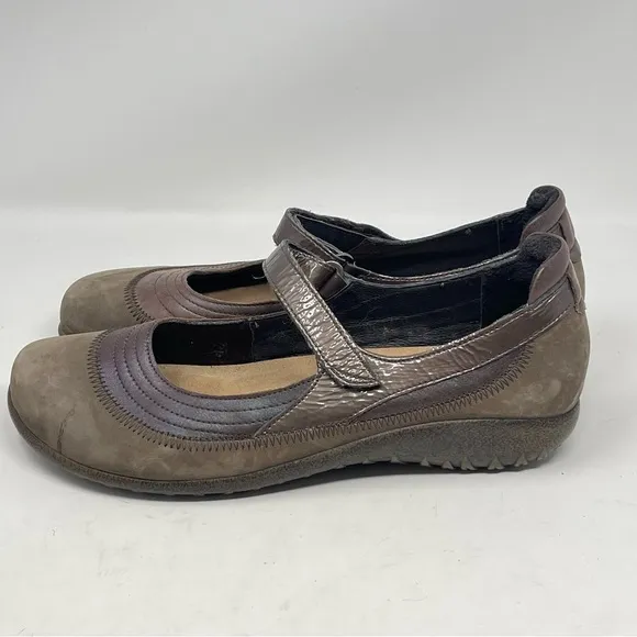 Naot Kirei Shoes Womens 11 Brown Suede Patent Leather Mary Jane Cork Comfort