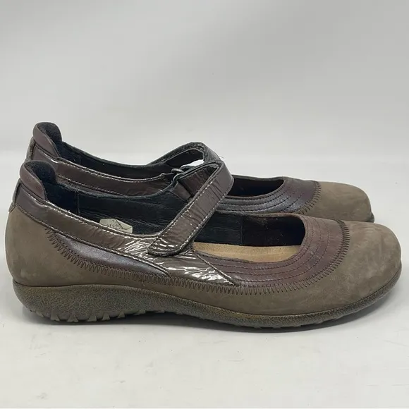 Naot Kirei Shoes Womens 11 Brown Suede Patent Leather Mary Jane Cork Comfort