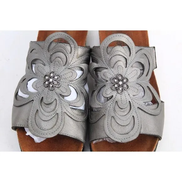 NAOT sandy Sandals Floral Leather Silver Rhinestone Slip On Women's 40 L 9