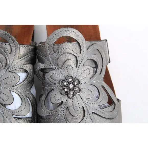 NAOT sandy Sandals Floral Leather Silver Rhinestone Slip On Women's 40 L 9