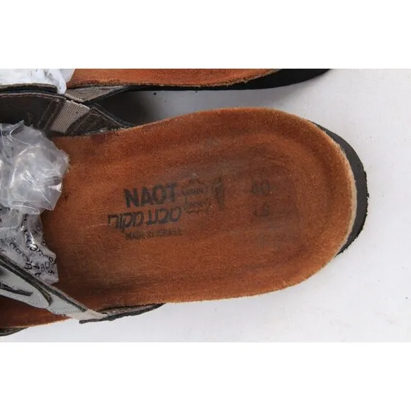 NAOT sandy Sandals Floral Leather Silver Rhinestone Slip On Women's 40 L 9