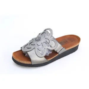 NAOT sandy Sandals Floral Leather Silver Rhinestone Slip On Women's 40 L 9