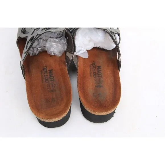 NAOT sandy Sandals Floral Leather Silver Rhinestone Slip On Women's 40 L 9