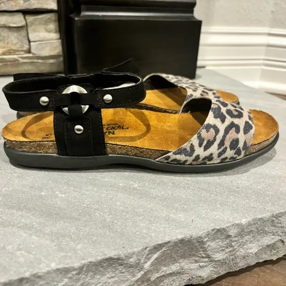 Naot Women’s Size 39 US 8-8.5 Sabrina Cheetah Black Suede Sandals NEW