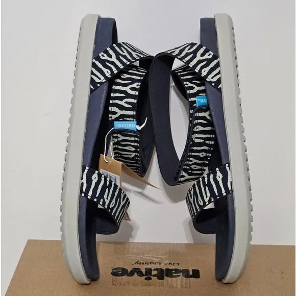 Native, Womens sandals in zebra/cuddlefish. NIB-Size 8