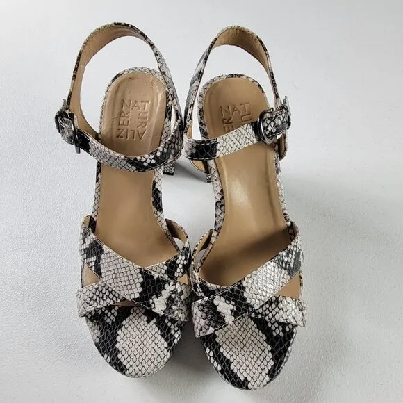 Naturalizer Gray Snakeskin Open Toe Heel Sandals Women's 8.5 Mia Leather Upper