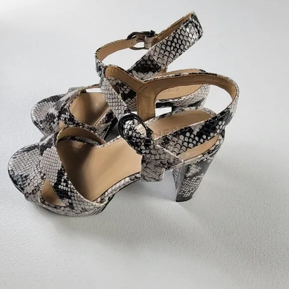 Naturalizer Gray Snakeskin Open Toe Heel Sandals Women's 8.5 Mia Leather Upper