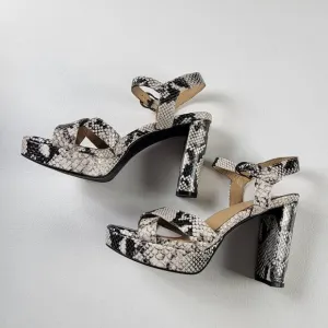 Naturalizer Gray Snakeskin Open Toe Heel Sandals Women's 8.5 Mia Leather Upper