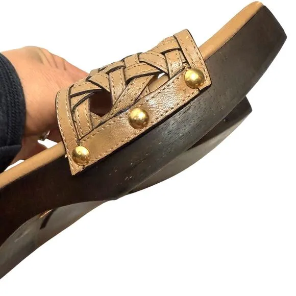 Nearly New! Tory Burch Basketweave Calfskin Clog Sandals Sz. 7.5