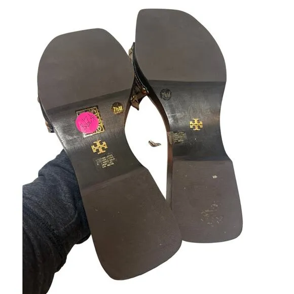 Nearly New! Tory Burch Basketweave Calfskin Clog Sandals Sz. 7.5
