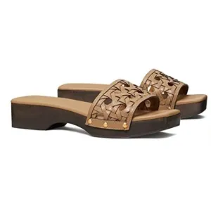 Nearly New! Tory Burch Basketweave Calfskin Clog Sandals Sz. 7.5