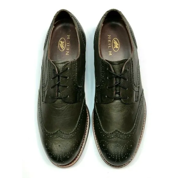 Neil M Conway Wingtip Oxford Shoes Worn Saddle Men's Size 9.5 D Black 101506 NEW