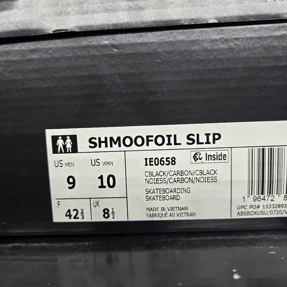 New Adidas Shmoofoil Slip-On Skateboarding Shoes 'Black Carbon' Size M9/W10