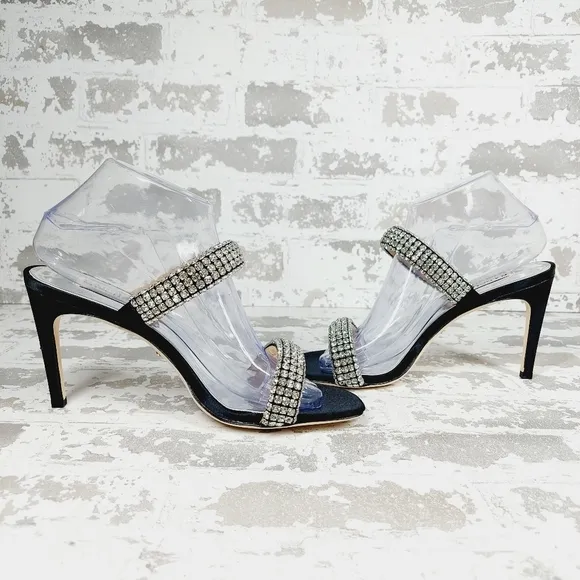 NEW Badgley Mischka Sade Black Rhinestone Heeled Summer Sandals A707
