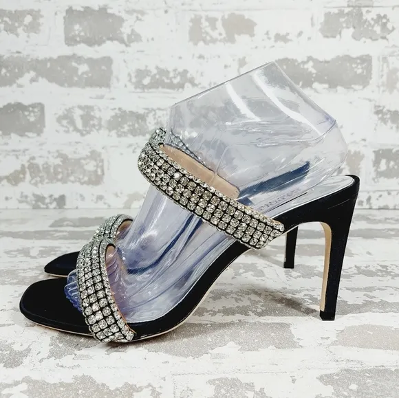NEW Badgley Mischka Sade Black Rhinestone Heeled Summer Sandals A707