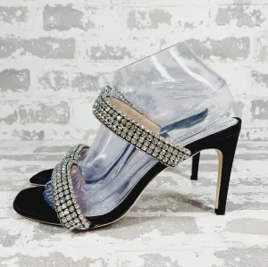 NEW Badgley Mischka Sade Black Rhinestone Heeled Summer Sandals A707