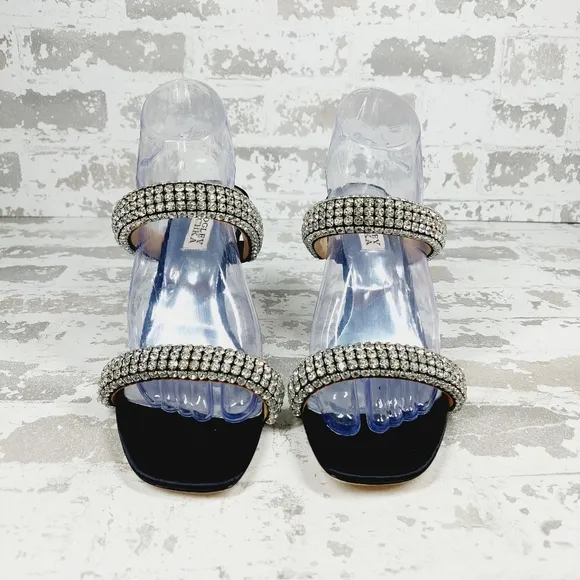 NEW Badgley Mischka Sade Black Rhinestone Heeled Summer Sandals A707