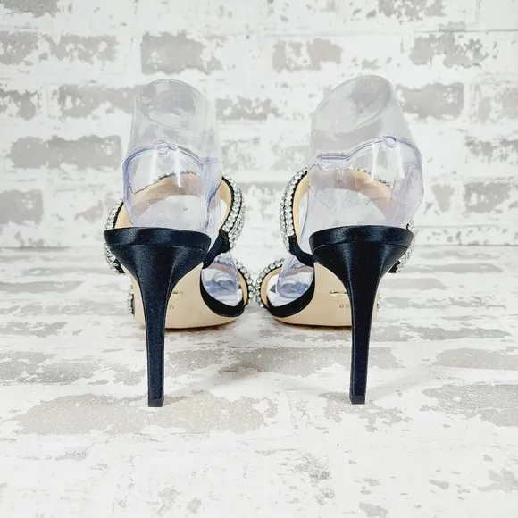 NEW Badgley Mischka Sade Black Rhinestone Heeled Summer Sandals A707