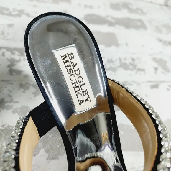 NEW Badgley Mischka Sade Black Rhinestone Heeled Summer Sandals A707