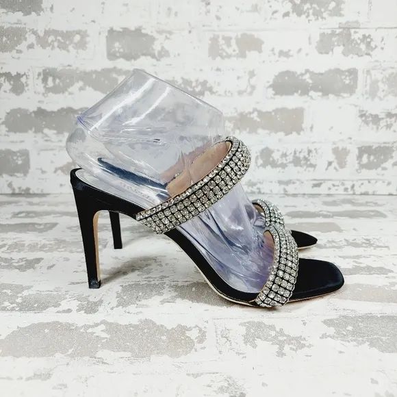 NEW Badgley Mischka Sade Black Rhinestone Heeled Summer Sandals A707