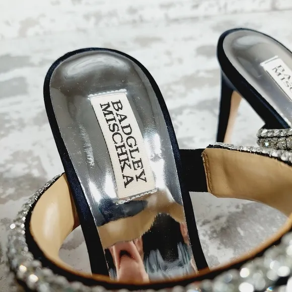 NEW Badgley Mischka Sade Black Rhinestone Heeled Summer Sandals A940