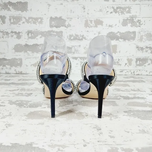 NEW Badgley Mischka Sade Black Rhinestone Heeled Summer Sandals A940