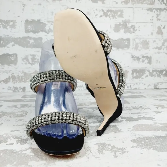 NEW Badgley Mischka Sade Black Rhinestone Heeled Summer Sandals A940