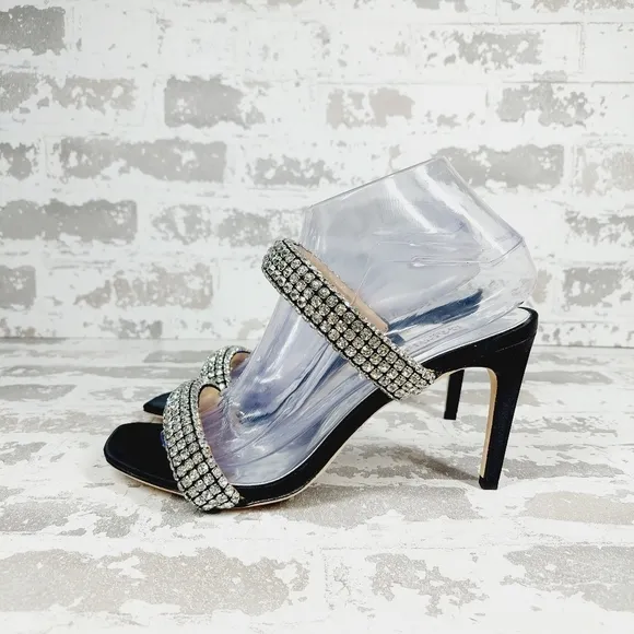 NEW Badgley Mischka Sade Black Rhinestone Heeled Summer Sandals A940