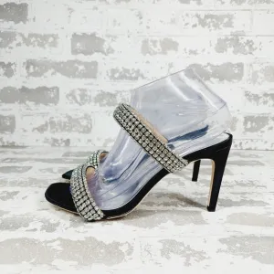 NEW Badgley Mischka Sade Black Rhinestone Heeled Summer Sandals A940
