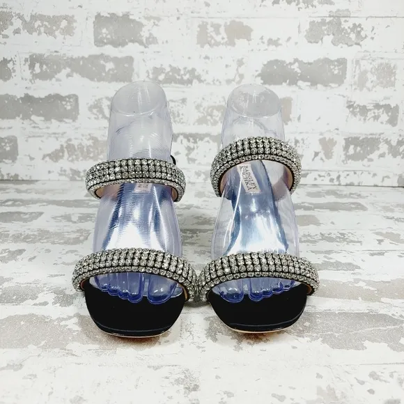 NEW Badgley Mischka Sade Black Rhinestone Heeled Summer Sandals A940