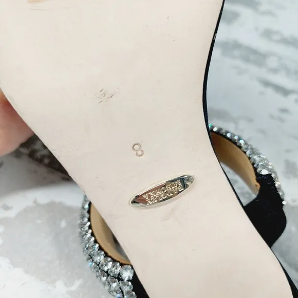 NEW Badgley Mischka Sade Black Rhinestone Heeled Summer Sandals K1023