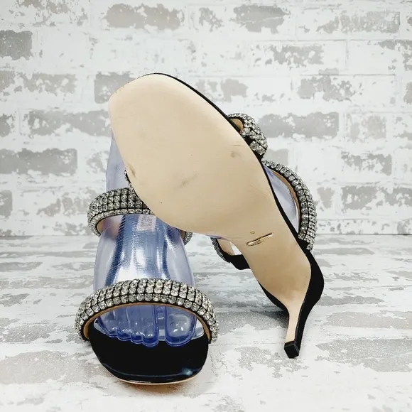 NEW Badgley Mischka Sade Black Rhinestone Heeled Summer Sandals K1023