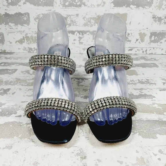 NEW Badgley Mischka Sade Black Rhinestone Heeled Summer Sandals K1023