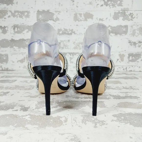 NEW Badgley Mischka Sade Black Rhinestone Heeled Summer Sandals K1023