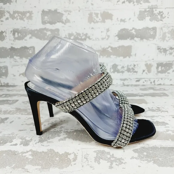 NEW Badgley Mischka Sade Black Rhinestone Heeled Summer Sandals K1023