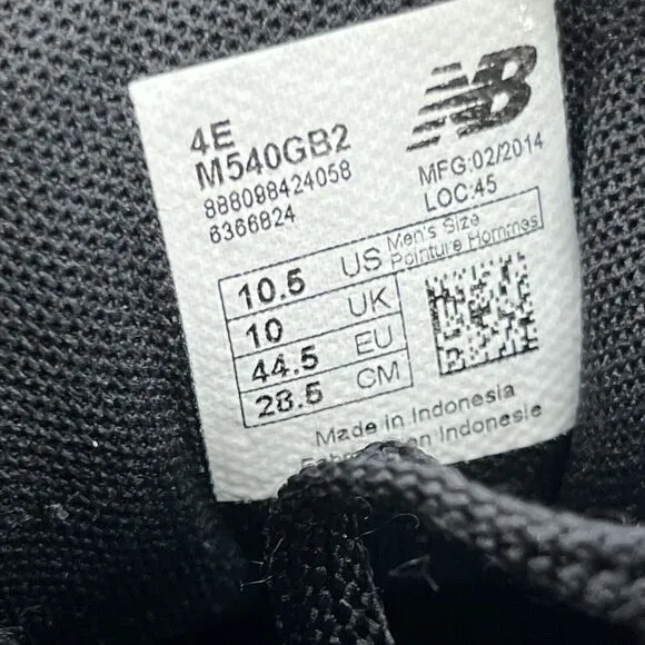 New Balance 540 V2 Running Sneakers Men's Size 10.5 4E Gray Black Comfort Shoes