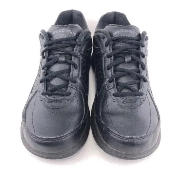 New Balance 577 Black Leather Walking Shoes 9.5 EE Wide