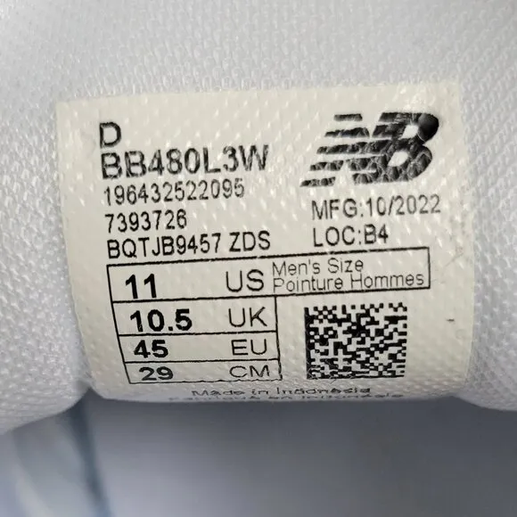 New Balance Classics Unisex BB480 Men white leather Shoes Size 11 BB480L3W EUC