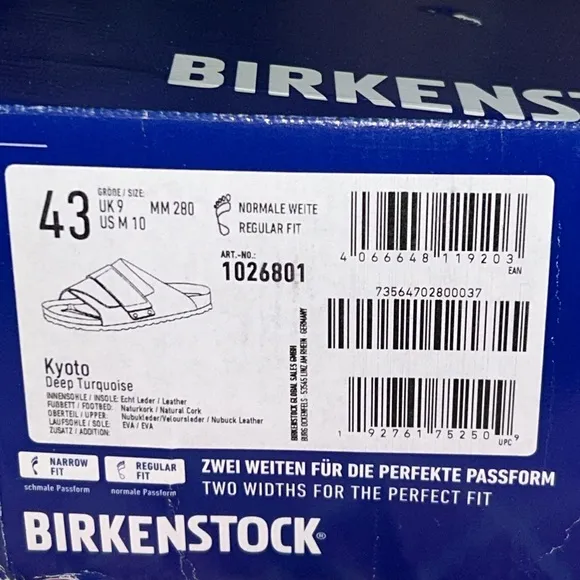 NEW Birkenstock Kyoto Sandal in Deep Turquoise size 43 Men’s 10