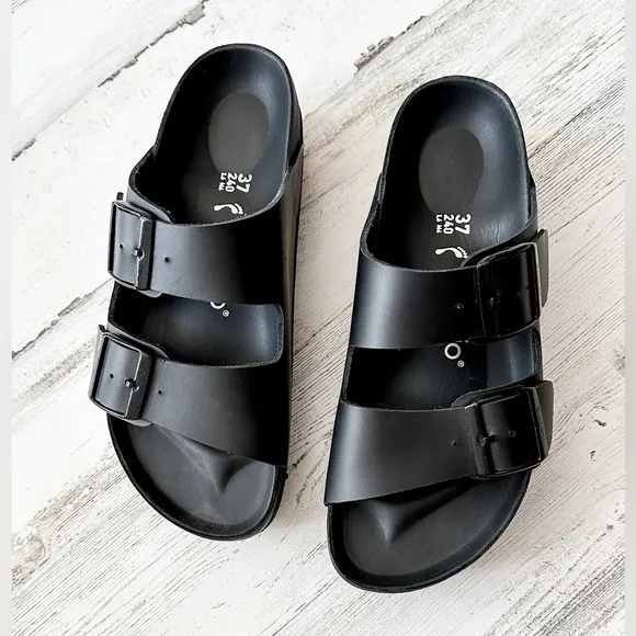 NEW Birkenstock Women's Arizona Flex Platform Black Leather Papilio Sandals 37