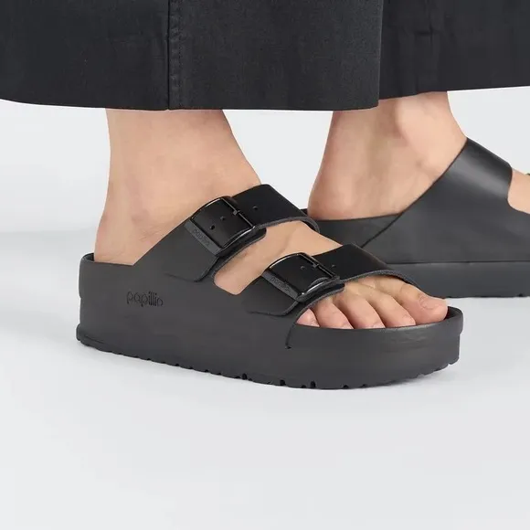 NEW Birkenstock Women's Arizona Flex Platform Black Leather Papilio Sandals 37