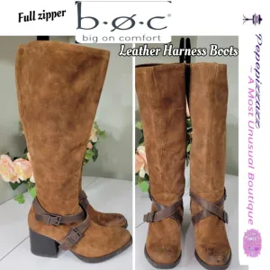 NEW BOC soft Leather &amp; suede harnessed boots w block heels &amp; zipper.👀