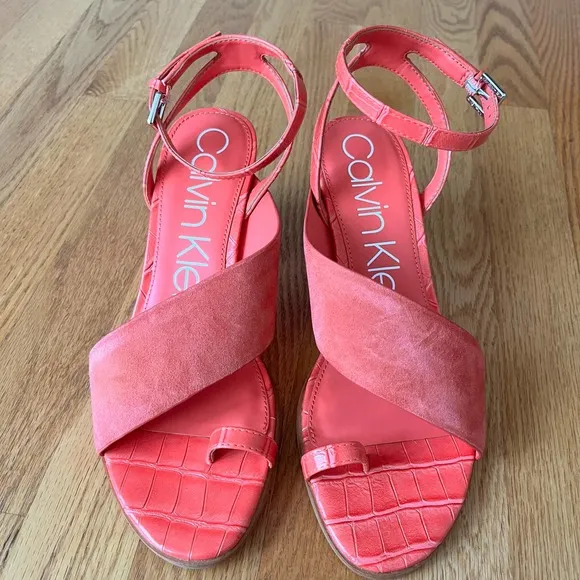 New Calvin Klein Coleen Slingback Sandals Coral Pink Size 9.5M