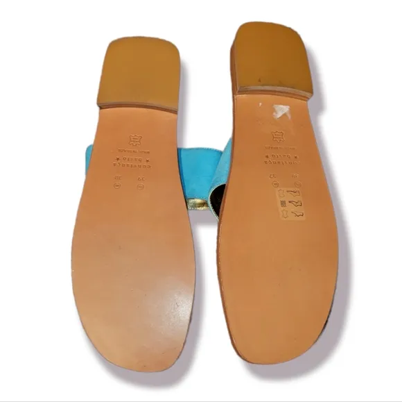 NEW Constanca Basto One Finger Suede Genue Leather Turquoise 💎 Flats Sandals